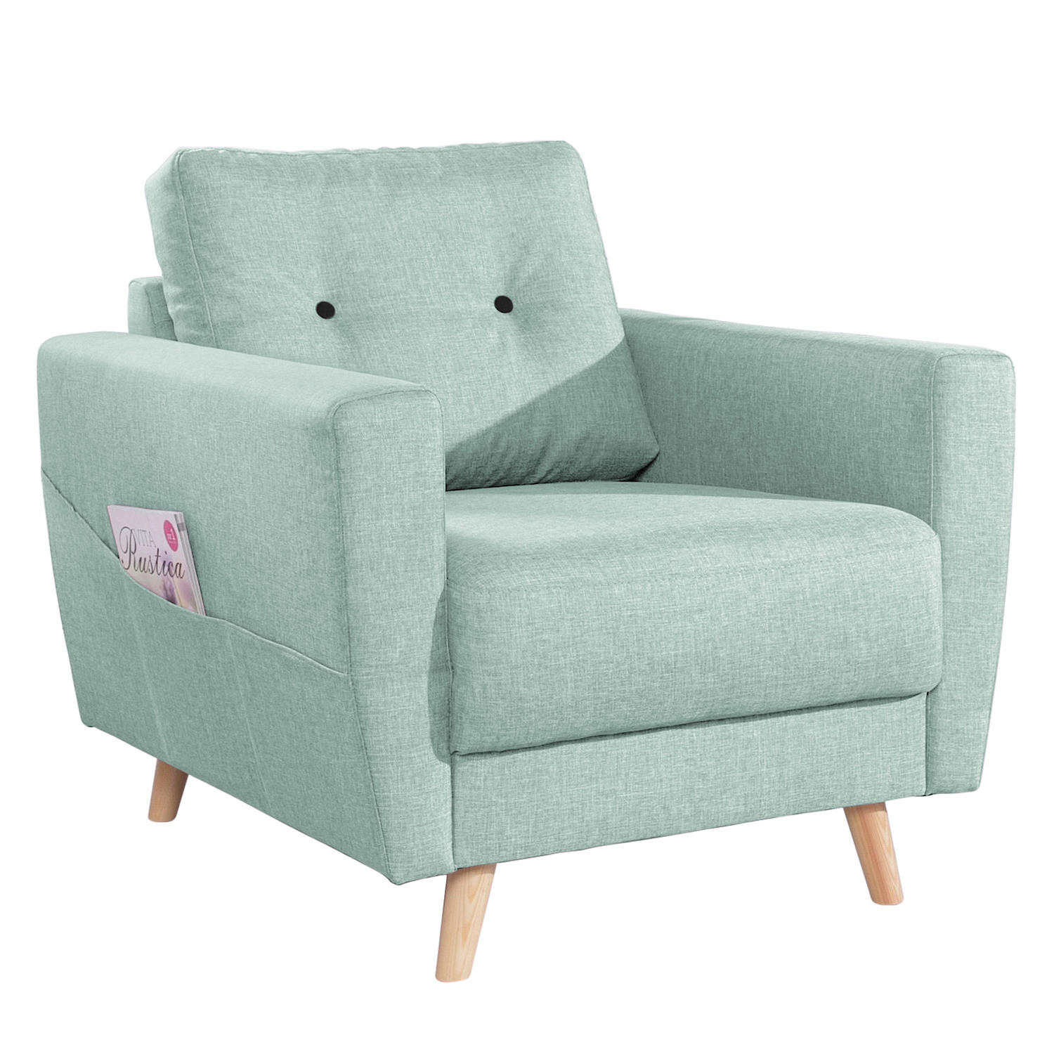 SESSEL - Webstoff - Hellbraun/Mintgrün, Holz/Textil (80/90/87cm) - home24