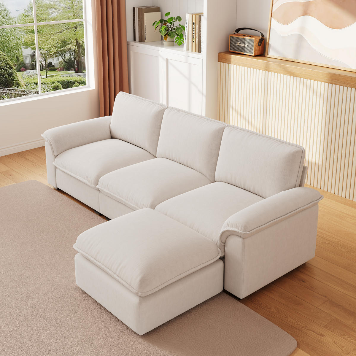 ECKSOFA DE-35030 modular mit Ottomane Beige - Beige, Textil (128/257cm) - ComfortXL