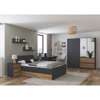 JUGENDZIMMER Joel in Grau Metallic und Artisan Eiche 5 teilig – mit 4trg Kleiderschrank, 140er Bett, Nachttisch, Schreibtisch und Rollcontainer - Grau, Holzwerkstoff (80/200/120cm)