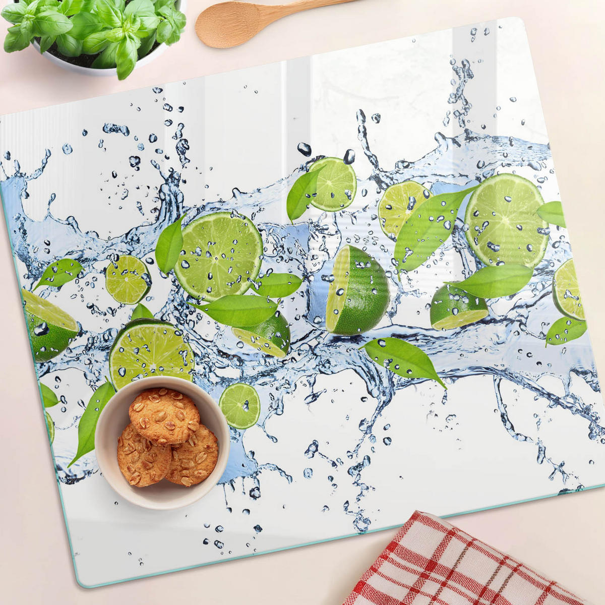GLASPLATTE 60x52 cm Limetten und Wasser - Grün, Glas (60/0.4/52cm) - TULUP