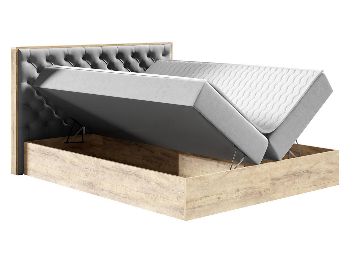 BOXBETT Wood 3 - Eiche Wotan/Grau, Holz/Textil (120/200cm) - MIRJAN24