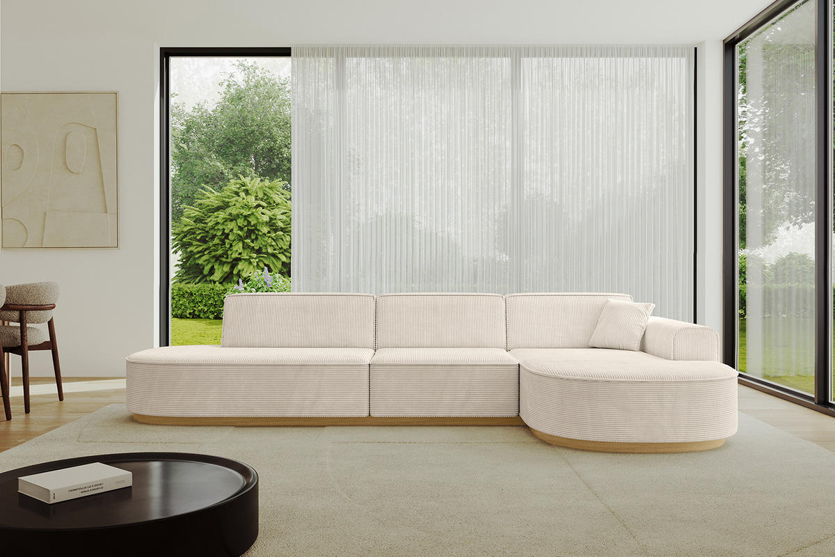 ECKSOFA Ottomane Rechts MARI-L2-v2 - 328x171x83 cm Beige Cord - Beige, Holzwerkstoff/Textil (171/328cm) - ALTDECOR
