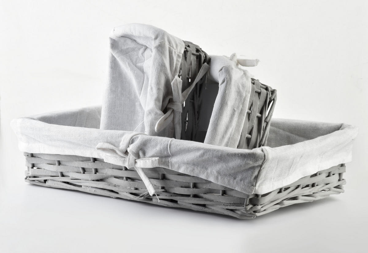 BROTKORB Will 3er Set Grau 24x35x8 cm Naturmaterial - Grau, Naturmaterialien (35/8/24cm) - Mondex
