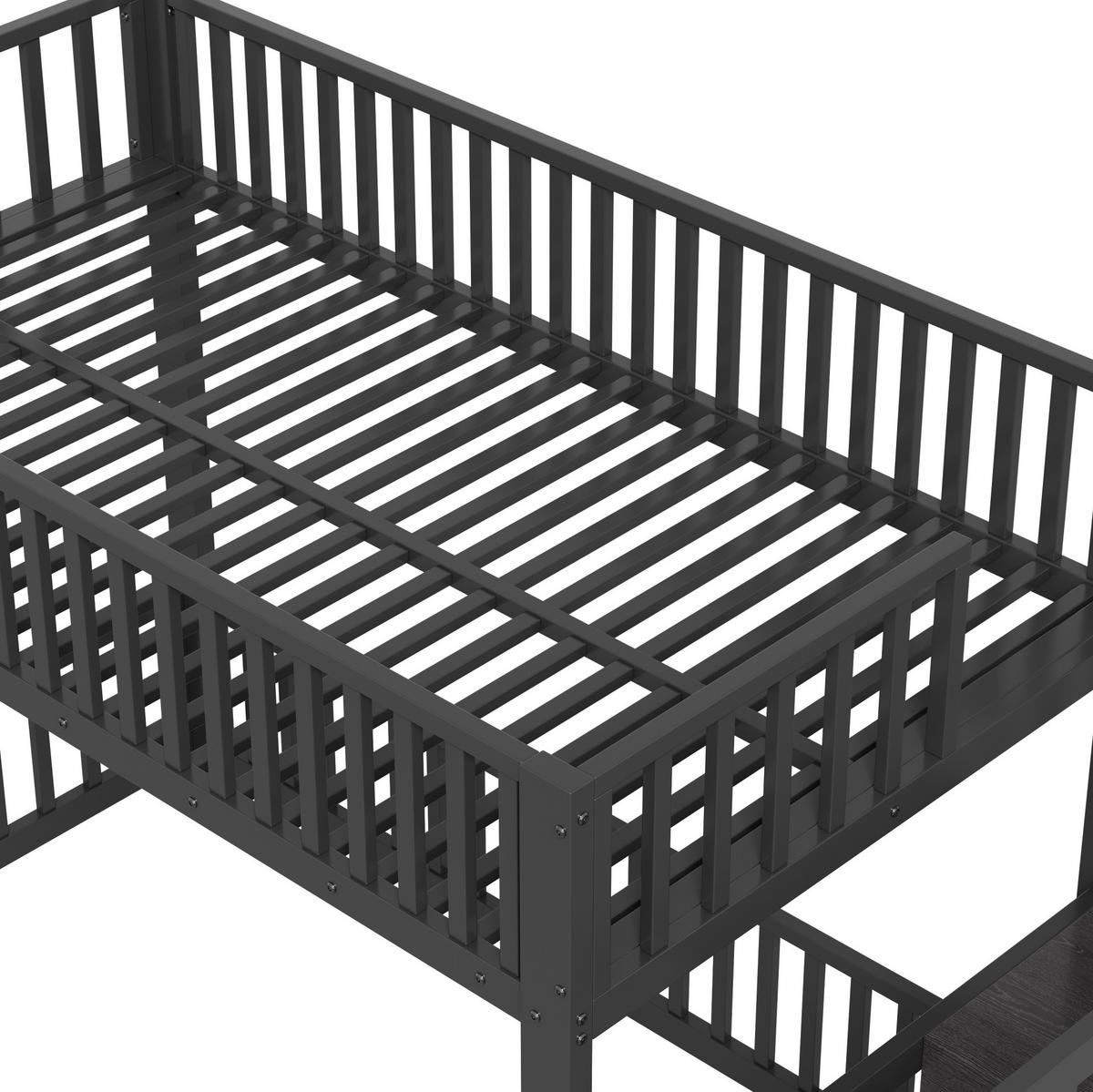 ETAGENBETT 90/200 cm aus Metall/MDF mit LED und Stauraumleiter Schwarz - Schwarz, Holzwerkstoff (90/200cm) - Modenvie