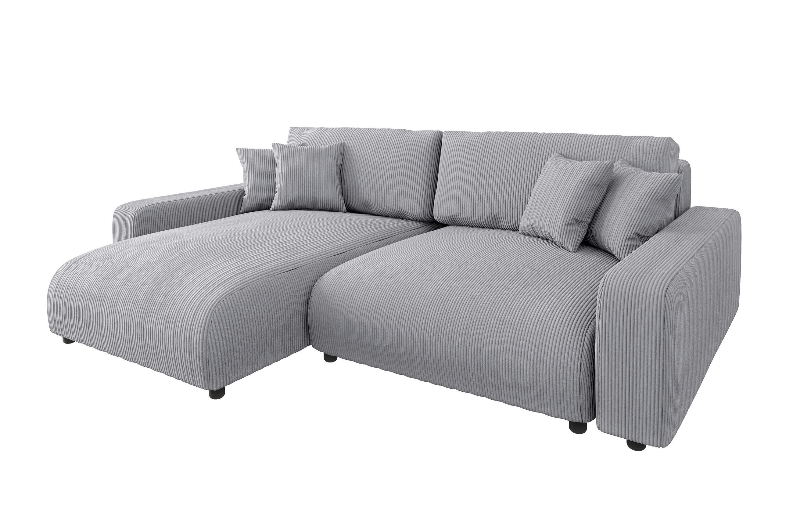 ECKSOFA Emma Hellgrau Cord - Ottomane links - Hellgrau, Textil (234/170cm) - S-Style Möbel