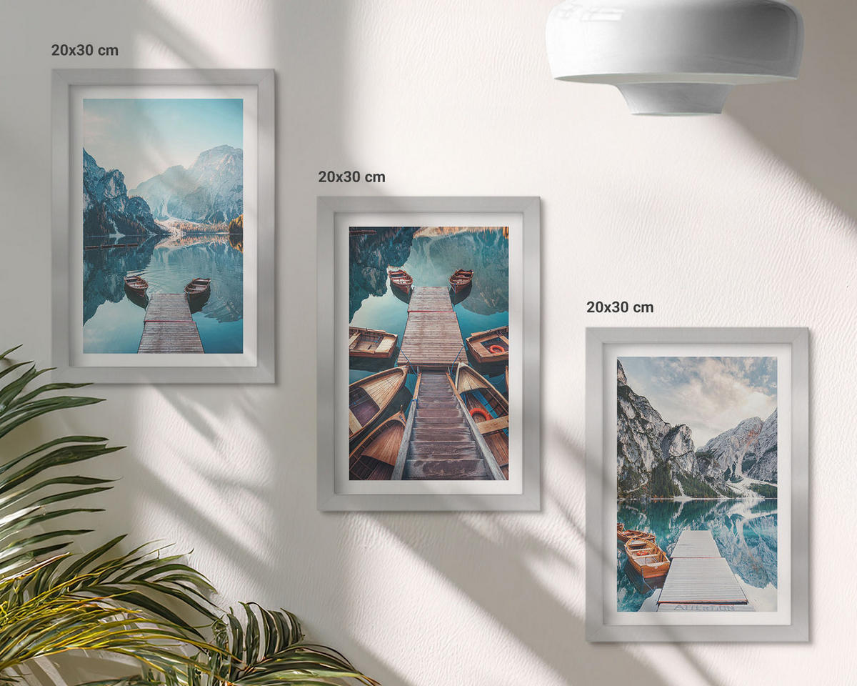 WANDBILDER 3er Set - 20x30 cm Silberner Rahmen - Seebrücken, Boote, Frieden - Silberfarben, Kunststoff (20/30cm) - ArtPrintCave