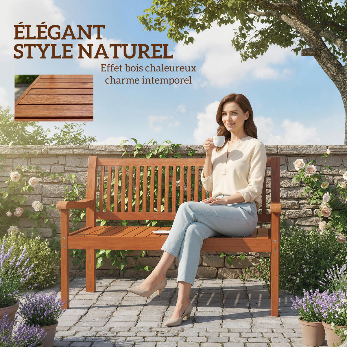 GARTENBANK DE-17788 Hellbraun - Naturfarben, Holz (125/90/62cm) - ComfortXL