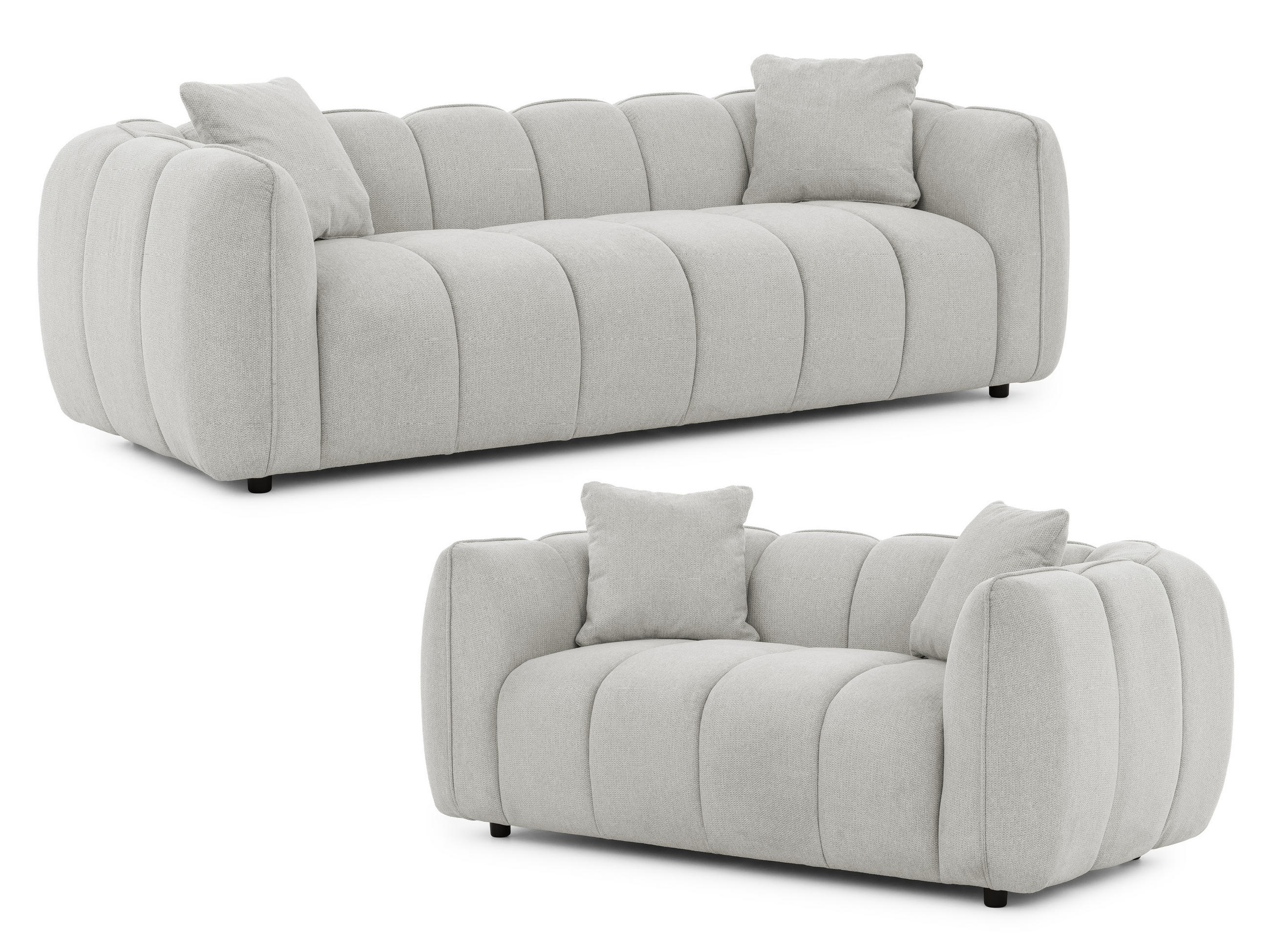 S-Style SEDACÍ SOUPRAVA 3+2 Nubira v hluboce prošívaném designu Bubble z měkké strukturované látky ve světle šedé barvě s moderním vzhledem