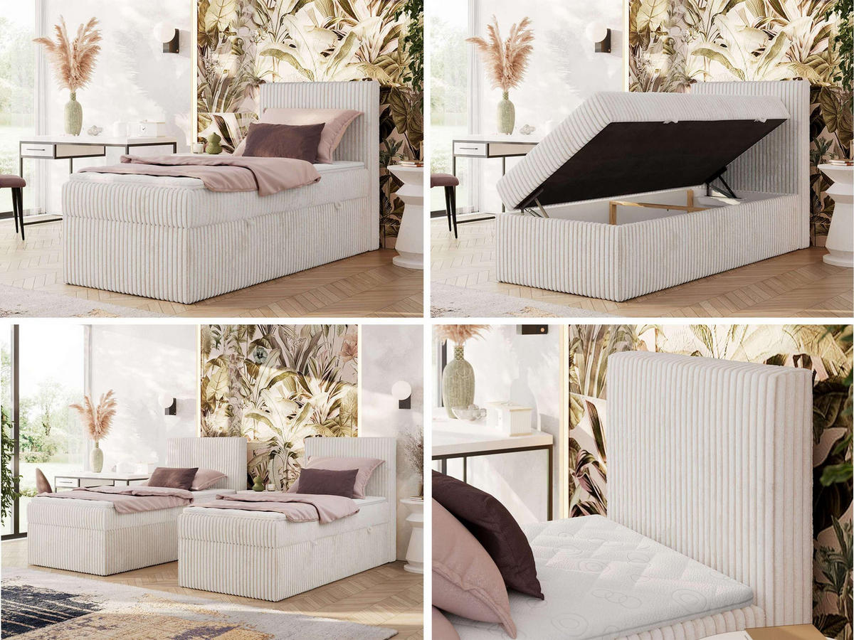 BOXBETT TILIANO 90/200 - Beige Cord - H3 - Rechts - Beige, Textil (90/200cm) - MKS
