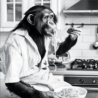 GLASBILD 50x50 cm Küche Affe schwarz weiß - Schwarz/Weiß, Glas (50/50cm) - artissimo