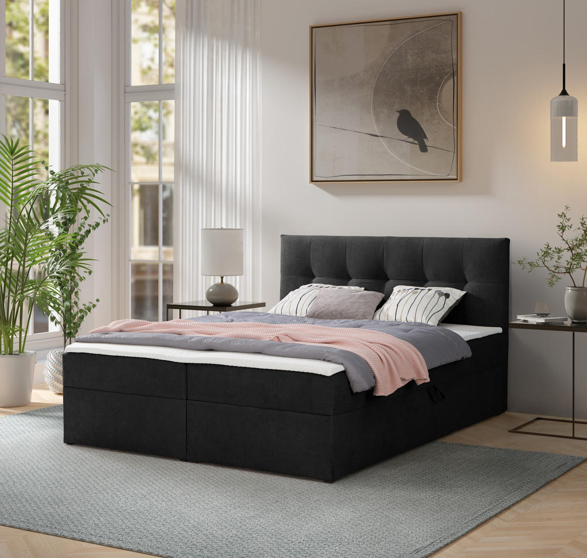 BOXBETT Toronto 160x200 Bonell-Matratze H3 und Topper - Silberfarben/Schwarz, Holz/Holzwerkstoff (160/200cm) - Ravio