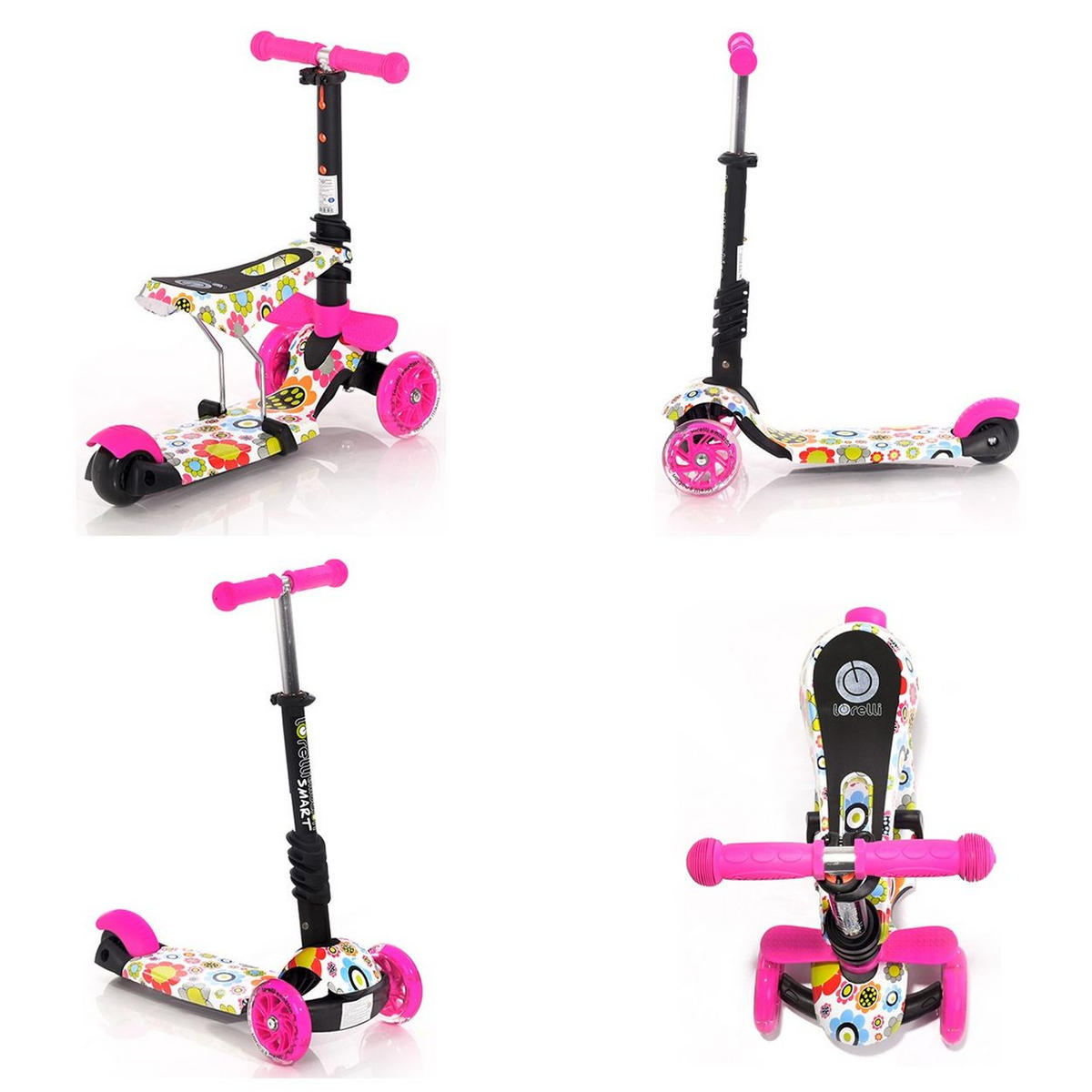 KINDERROLLER Laufrad Smart 2 in 1 rosa Schmetterlinge Smart PU Räder leuchten klappbar verstellbar - Rosa, Kunststoff (58/25/80cm) - Lorelli