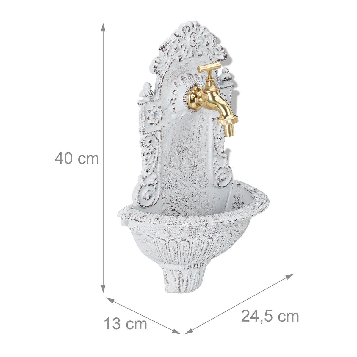 WANDBRUNNEN - Weiß, Metall (13/24.5/40cm) - Relaxdays