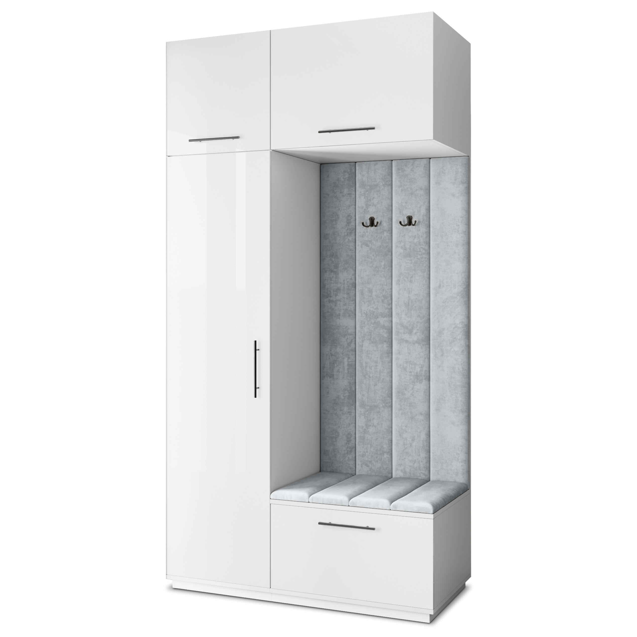 Masseno Garderobenschrank Weiß, Hellgrau 120x240x60 cm