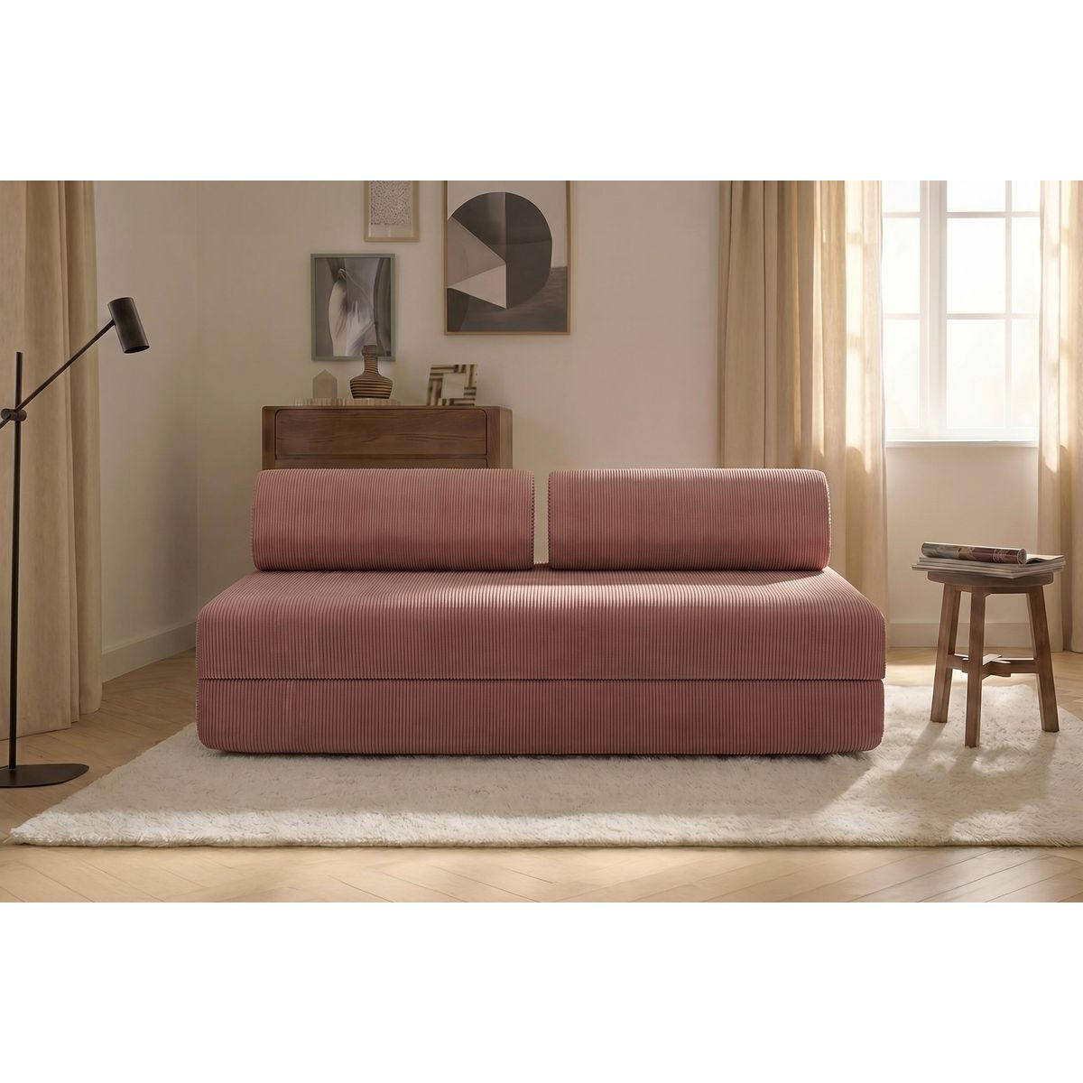 2-3-SITZER-SCHLAFSOFA aus rosa Cord - Pink, Textil (95/70.5/190cm) - Kimo
