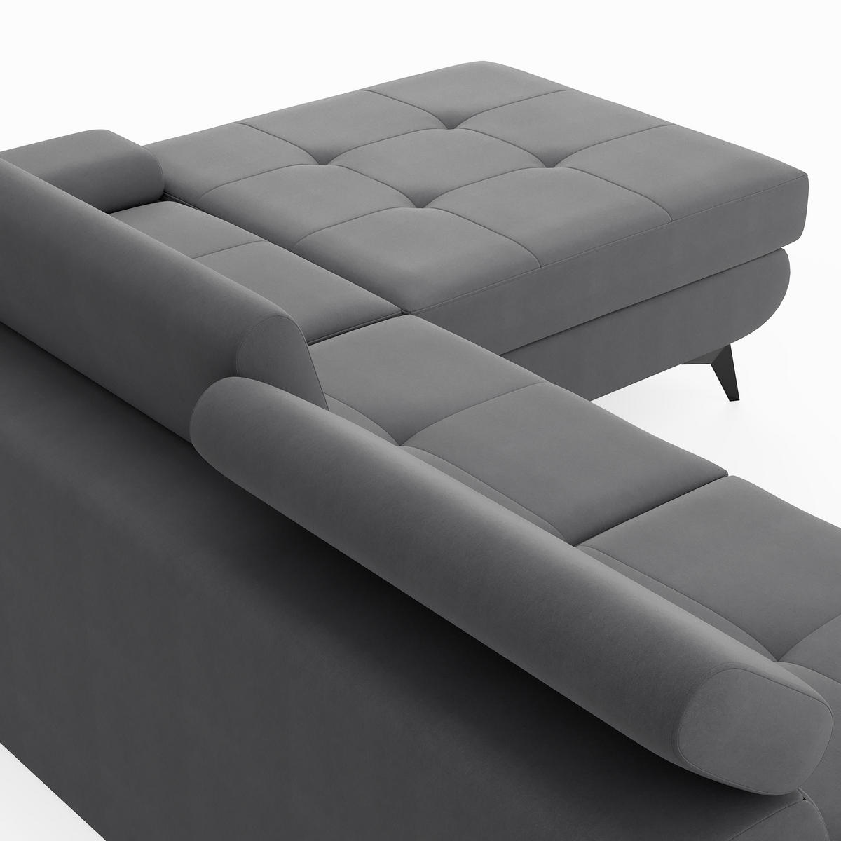 ECKSOFA VENTO Rechts Ecru Velours Easy Clean L-Form Couch mit Schlaffunktion & Bettkasten - Ecru/Schwarz, Holz (261/190cm) - Barchello