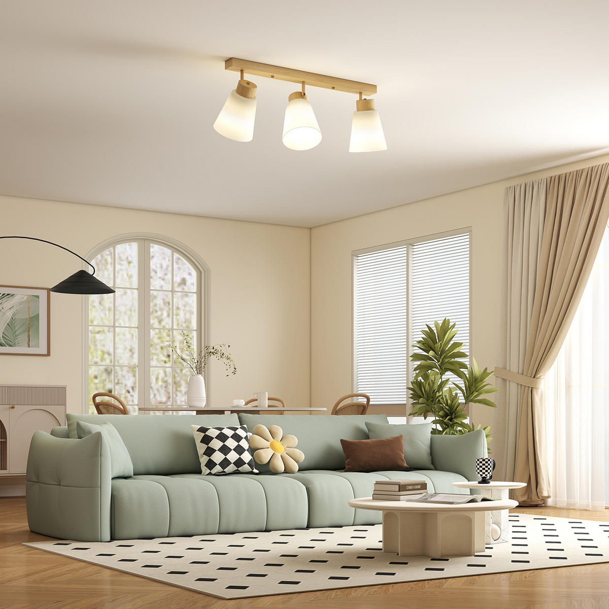 DECKENLEUCHTE LED 40W 3-flammige Deckenlampe mit 3 E27-Fassungen Küchenlampe - Naturfarben, Metall (55/13/20cm) - HOMCOM