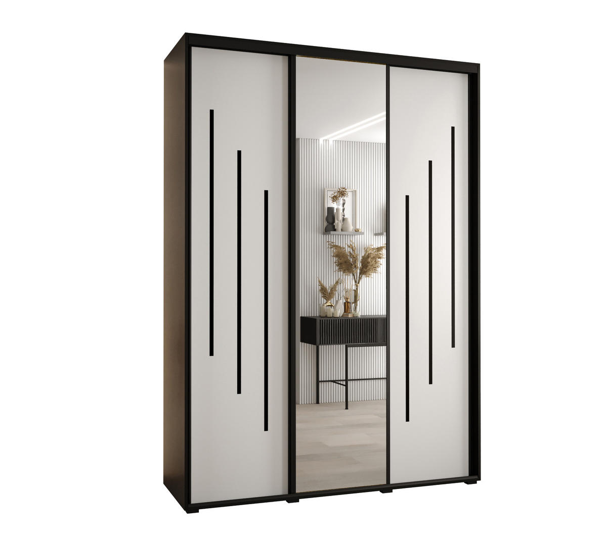 SCHWEBETÜRENSCHRANK 235,2/170/45 3-türig - Schwarz/Weiß, Holz/Metall (170/235/45cm) - Abiks Möbel