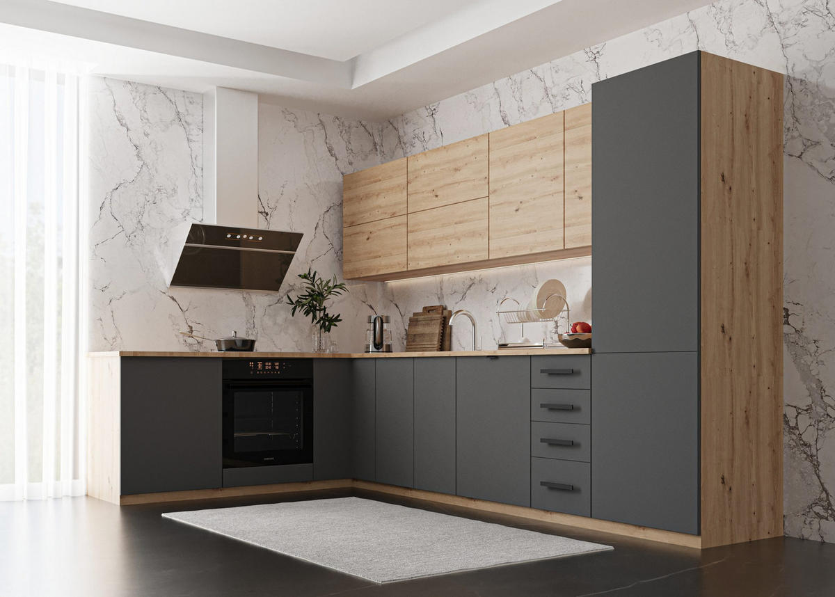 WINKELKÜCHE 330 x 210 cm Aspen K53-M330 - Eiche Artisan/Grau, Holz (330/212/210cm)