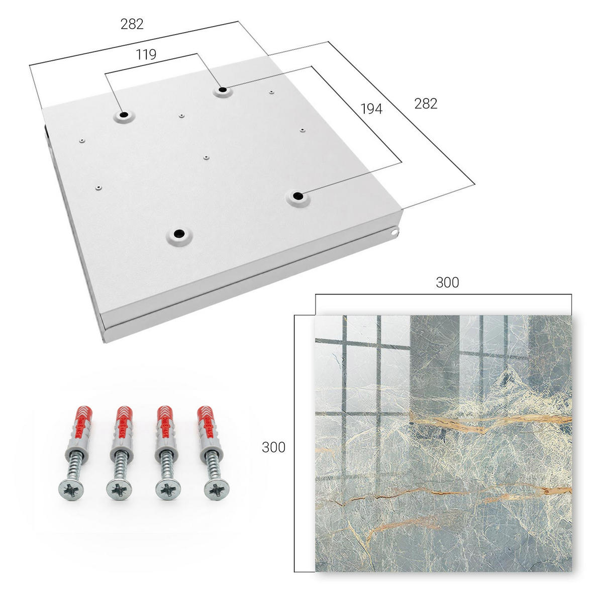 SCHLÜSSELBOX Weiß 30x30 cm – Türöffnung nach rechts - Marmorstruktur - Grau, Metall (30/30/5cm) - TULUP