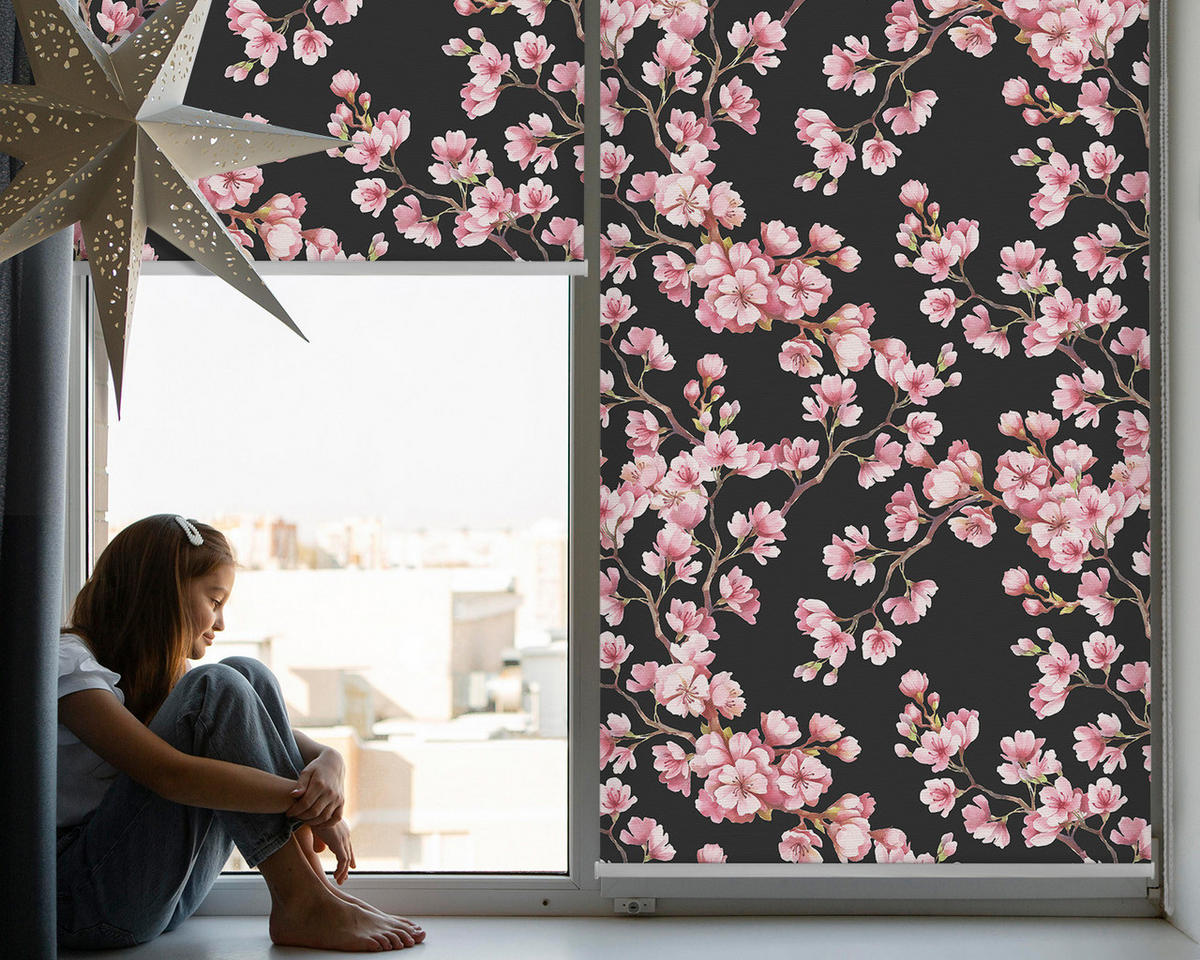 VNÚTORNÁ roleta - okenná roleta - roleta - 110x140 cm - Kvety zo stromu - pink, plast (110/140/0.5cm) - TULUP