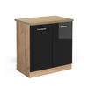 SPÜLENUNTERSCHRANK R-Line Schwarz Hochglanz 80 cm, AP Eiche - Schwarz Hochglanz/Eiche Wotan, Holzwerkstoff (80/81.6/60cm) - Vicco