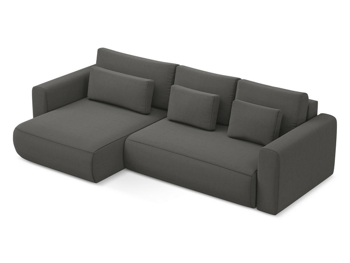 ECKSOFA mit Schlaffunktion Samt Stoff Grau - Dunkelgrau/Schwarz, Kunststoff/Textil (149/278cm) - Makamii