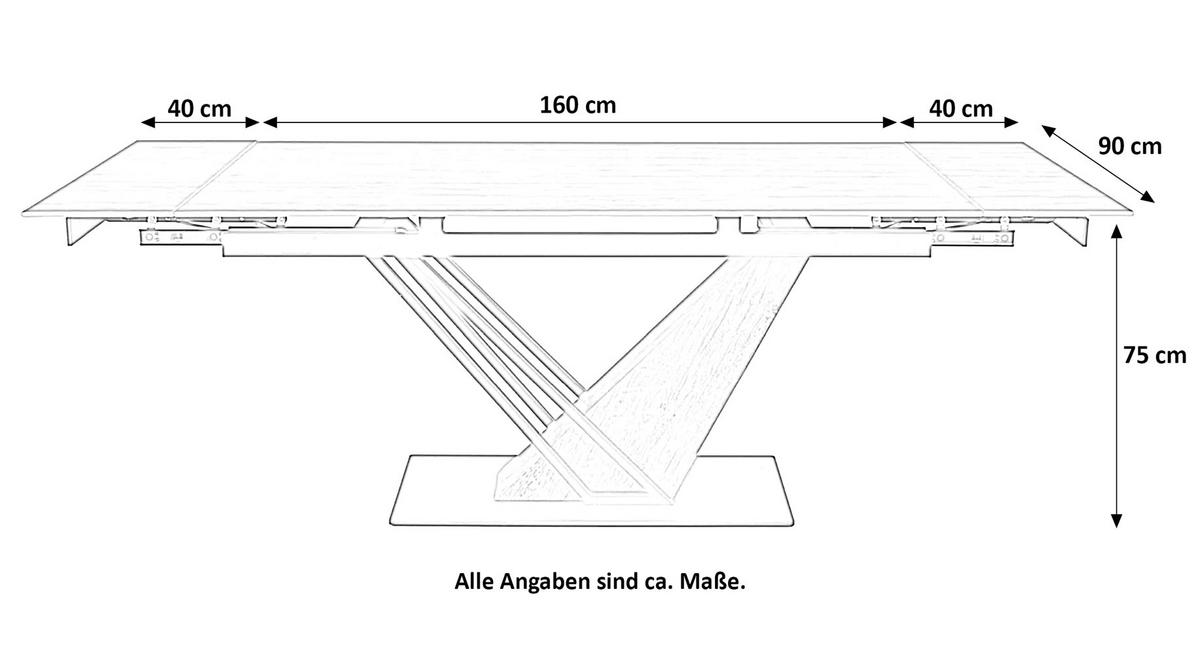 ESSTISCH Westin Weiß Marmor / Schwarz Matt 180-260 / 90 / 77cm - Schwarz/Weiß, Holz/Keramik (90/160/75cm) - Feldmann-Wohnen