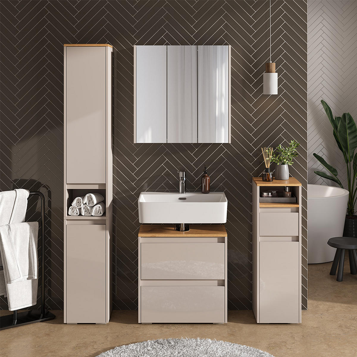 KOUPELNOVÁ SKŘÍŇKA Majest Kašmír/Řemeselné - kašmírová/světle šedá, kompozitní dřevo (30.2/191.5/30cm) - Vicco