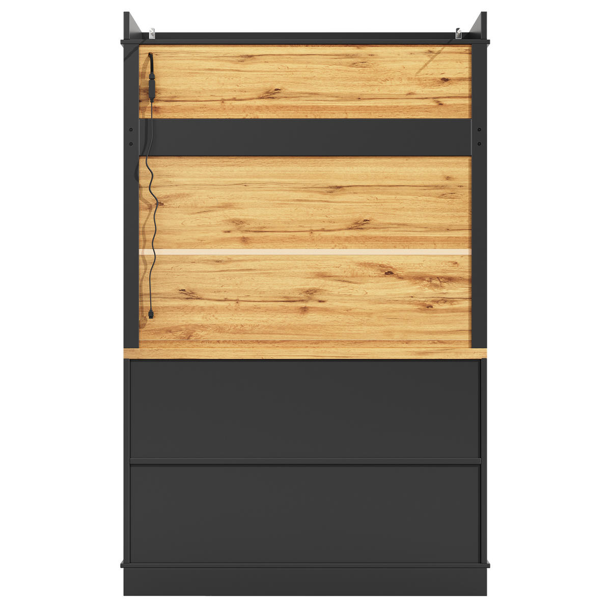 BUFFETSCHRANK Kombi Schwarz 107/43/184 cm - Schwarz, Holz (107/184/43cm) - PANGIVO