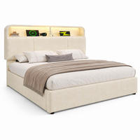 POLSTERBETT mit Stauraum 160x200 cm Samt Beige mit LED und USB - Beige, Metall (160/200cm) - Meubliv