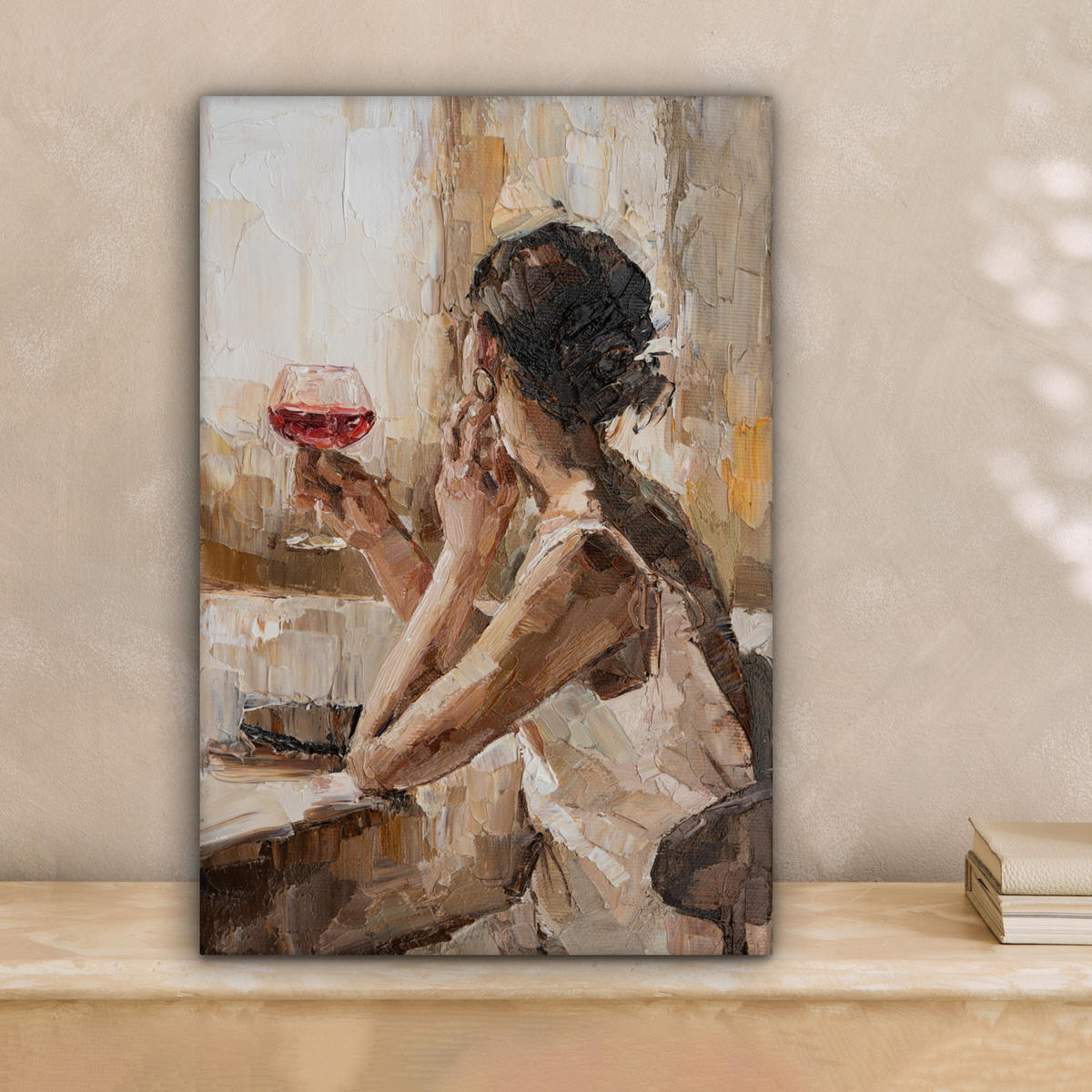 LEINWANDBILD Ölgemälde - Frau - Wein 20x30 cm - Hellbraun, Textil (20/30cm) - MuchoWow