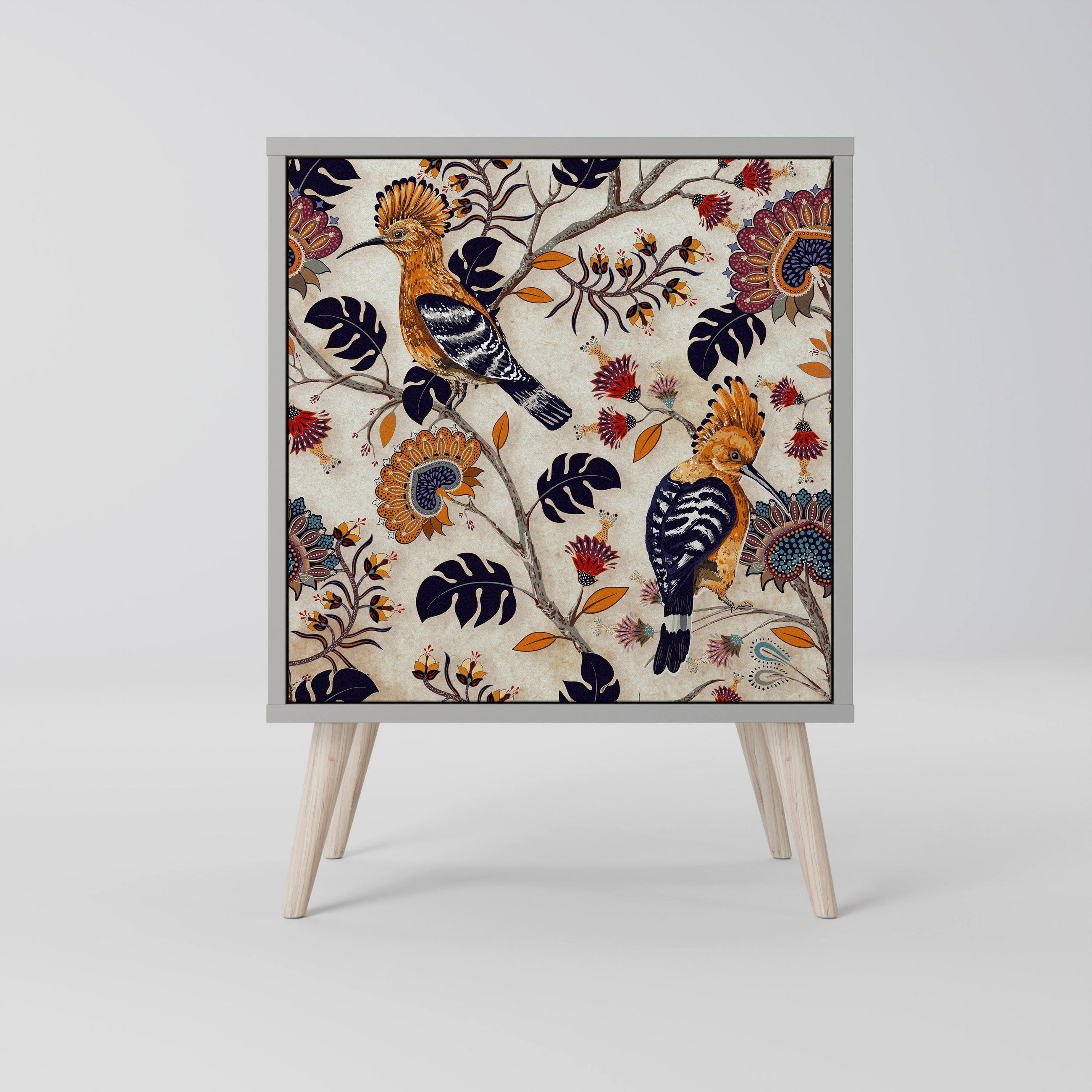 SIDEBOARD EMINENT HOOPOE, Grau, 57,5x42x77,5 cm, Schräge Buchenholzfüße - Buchefarben/Multicolor, Holzwerkstoff/Buchenholz (57.5/77.5/42cm) - SpaceRebels