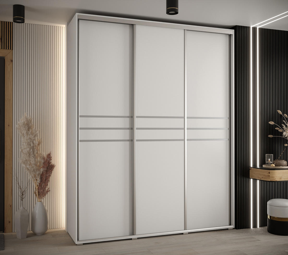 SCHWEBETÜRENSCHRANK 235,2/200/60 3-türig - Silberfarben/Weiß, Holz/Metall (200/235/60cm) - Abiks Möbel
