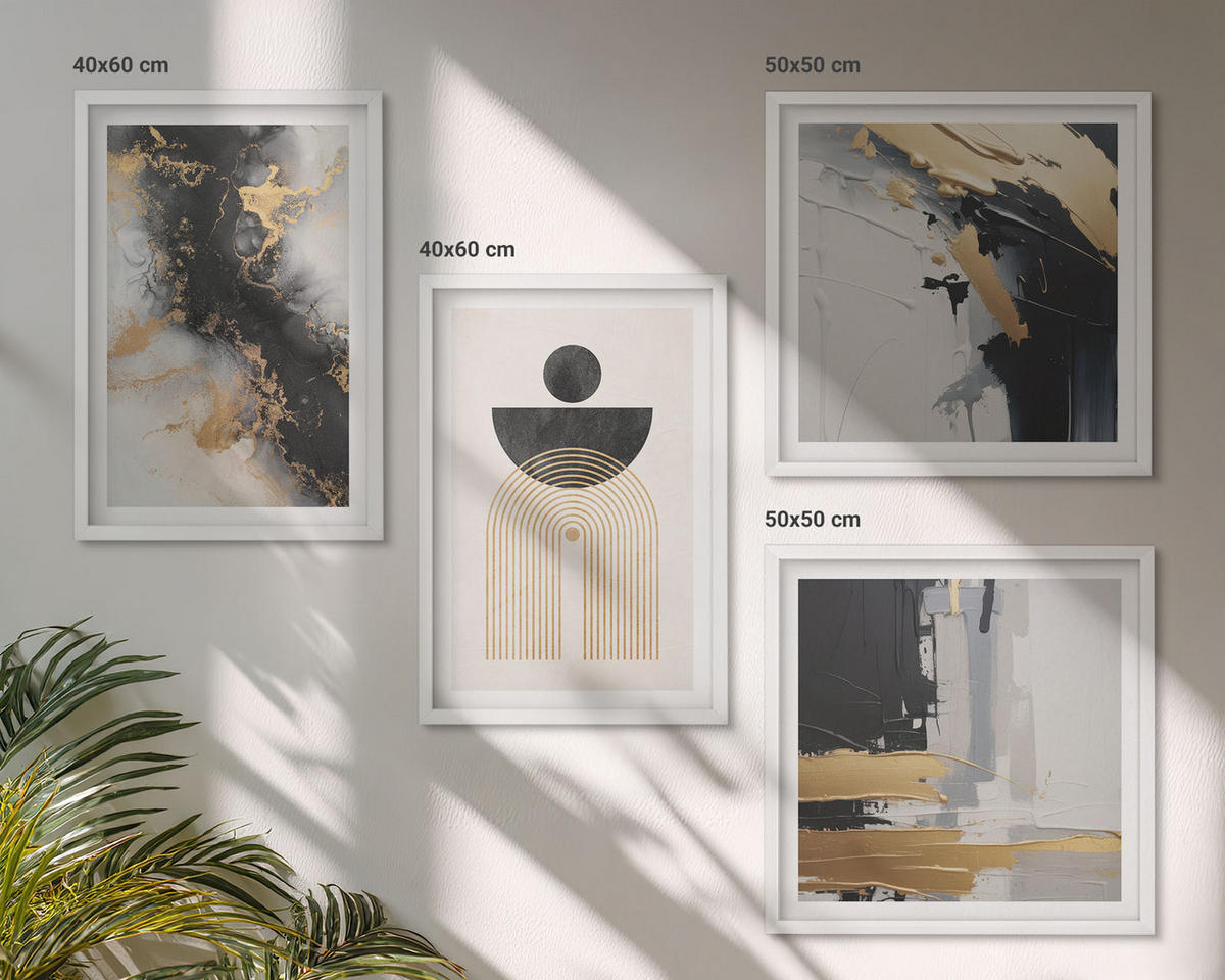 BILDER SET 4er Set - 50x50 cm & 40x60 cm Weißer Rahmen - Abstrakte Geometrie-Komposition - Weiß, Kunststoff (50/50cm) - TULUP