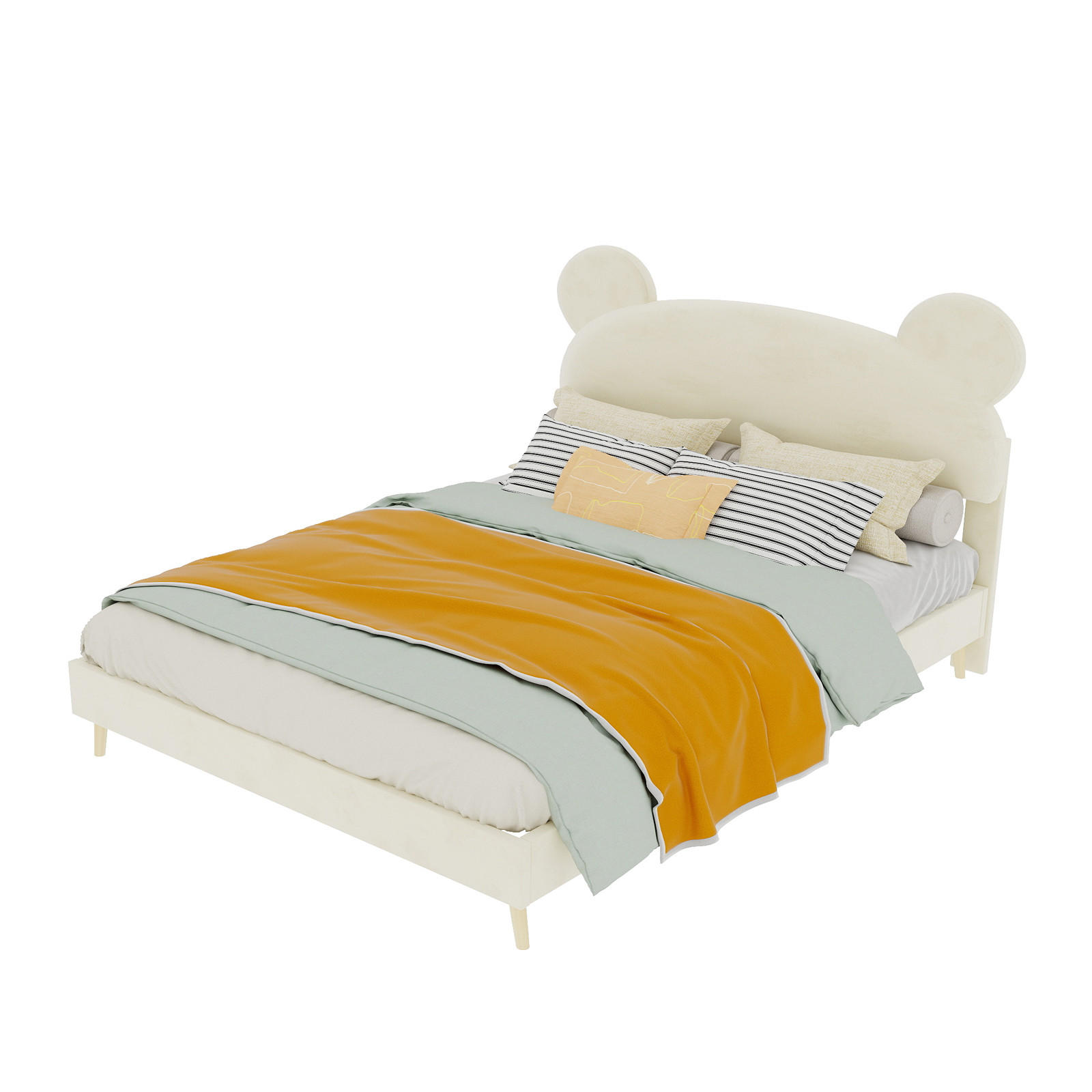 KINDERBETT 140/200 cm in Beige mit Matratze Stoff mit gepolstertem Kopfteil und Metallgestell - Beige/Naturfarben, Holzwerkstoff/Textil (140/200cm) - STILVORA