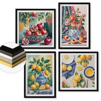 WANDBILDER 4er-Set - 50x50 cm & 40x60 cm Schwarzer Rahmen - Blumen und Früchte in Vasen - Schwarz, Kunststoff (50/50cm) - ArtPrintCave