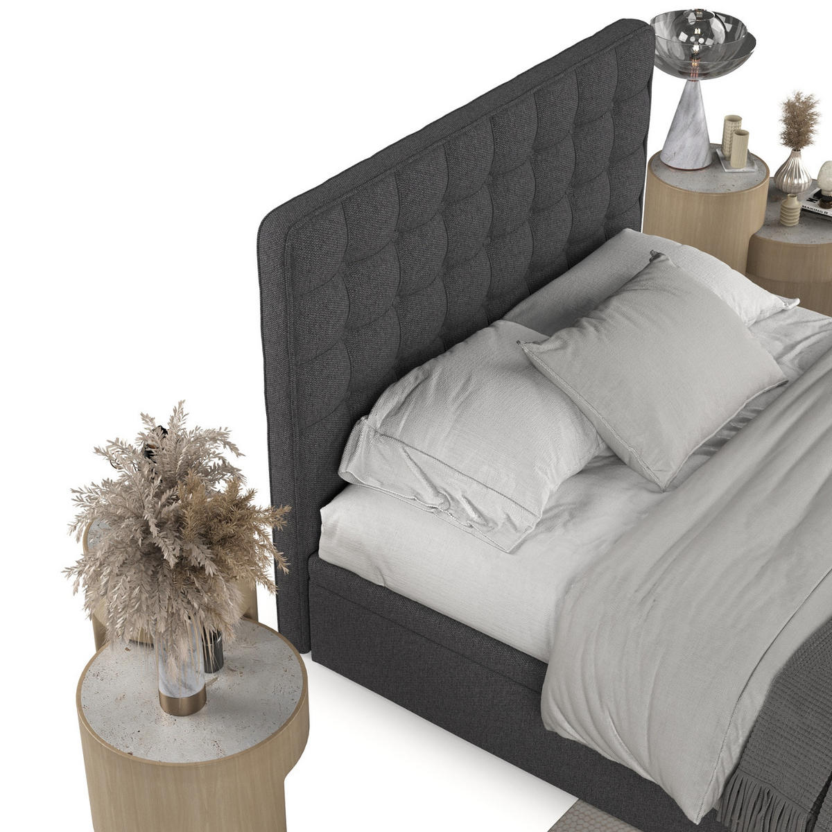 POLSTERBETT Celestia mit Stauraum 180/200 cm Anthrazit im Megan Stoff - Anthrazit/Schwarz, Holz/Holzwerkstoff (180/200cm) - AltaBeds