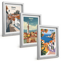 BILDER SET 3er Set - 20x30 cm Silberner Rahmen - Retro-Illustrationen von Weltstädten - Silberfarben, Kunststoff (20/30cm) - TULUP