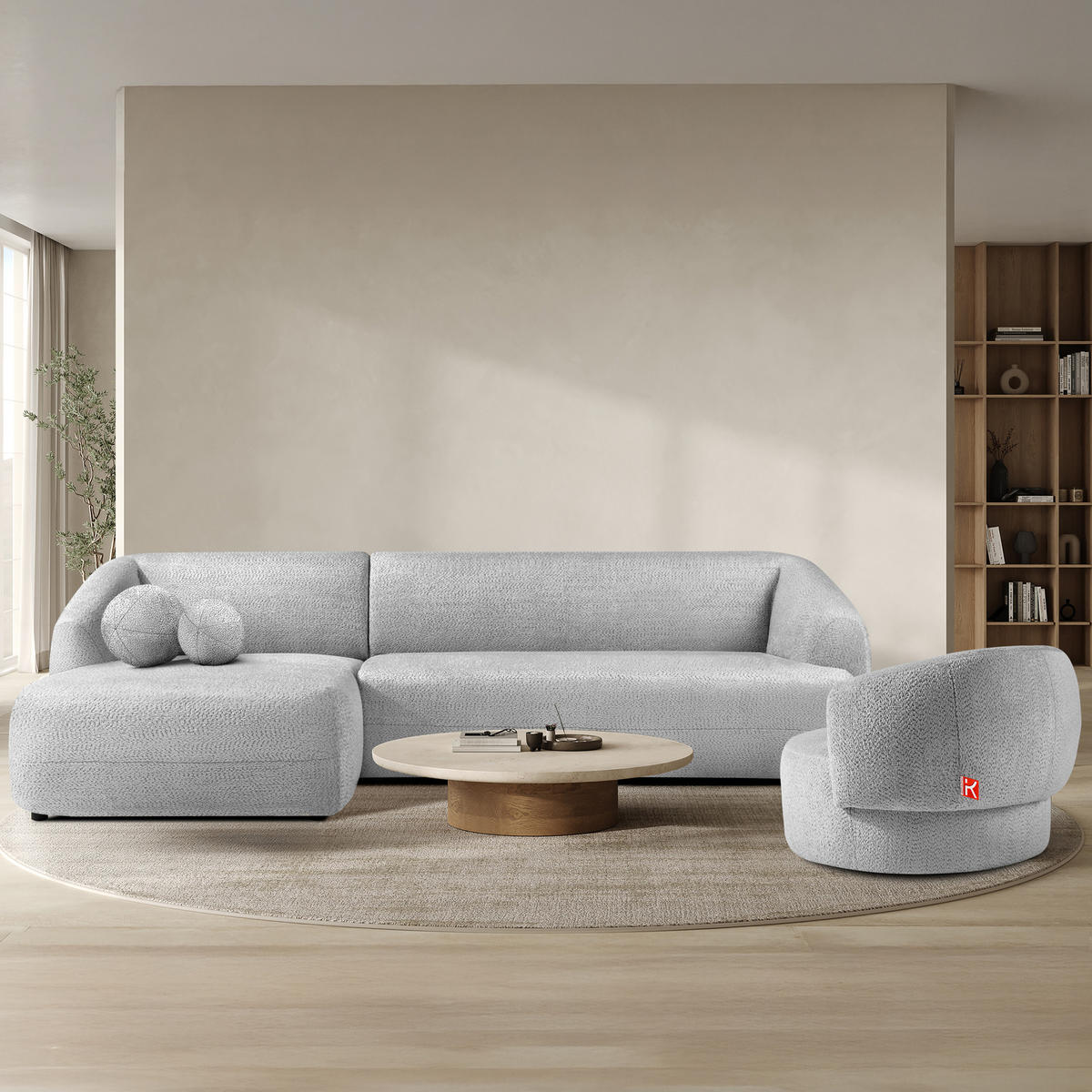 ECKSOFA LINKS VIRA, Grau, Chenille - Schwarz/Grau, Holz/Holzwerkstoff (300/160cm) - KONSIMO®