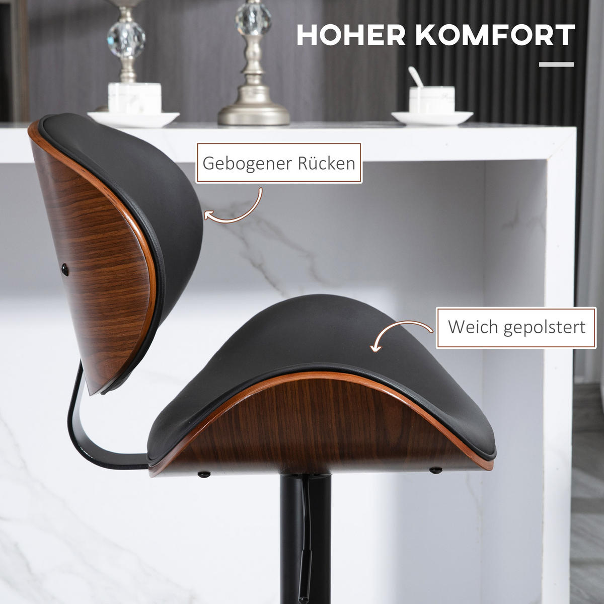 BARHOCKER, Kunstleder, Stahl, Schwarz - Schwarz, Kunststoff (52/112/53cm) - HOMCOM