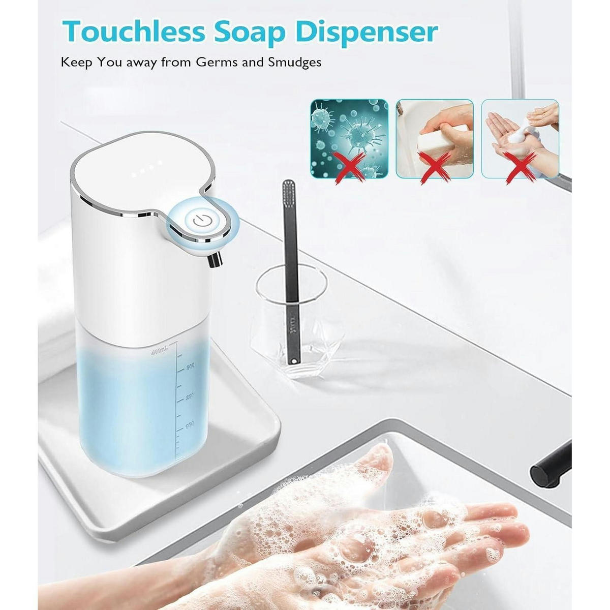 SEIFENSPENDER Wandmontage 400ml mit 4 einstellbaren Stufen und USB-Aufladung - Weiß, Kunststoff (7.8/7.8/17.5cm)