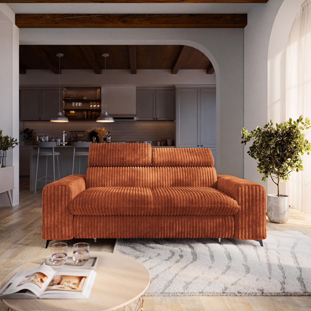 BETTSOFA BENETE Braun Cordstoff mit Schlaffunktion - Braun, Holz/Textil (191/89/92cm) - MASSENO