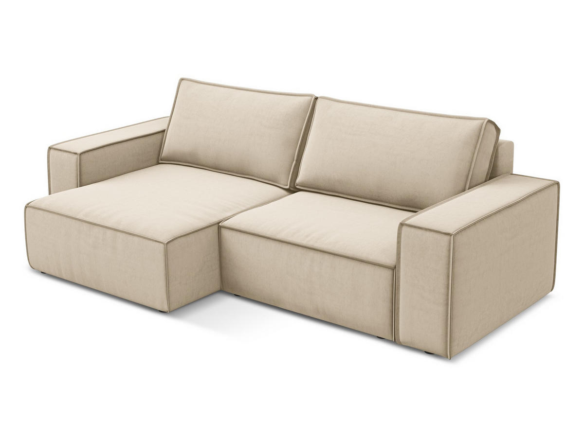 ECKSOFA mit Schlaffunktion Samt Stoff Beige - Beige/Creme, Kunststoff/Textil (148/257cm) - Makamii