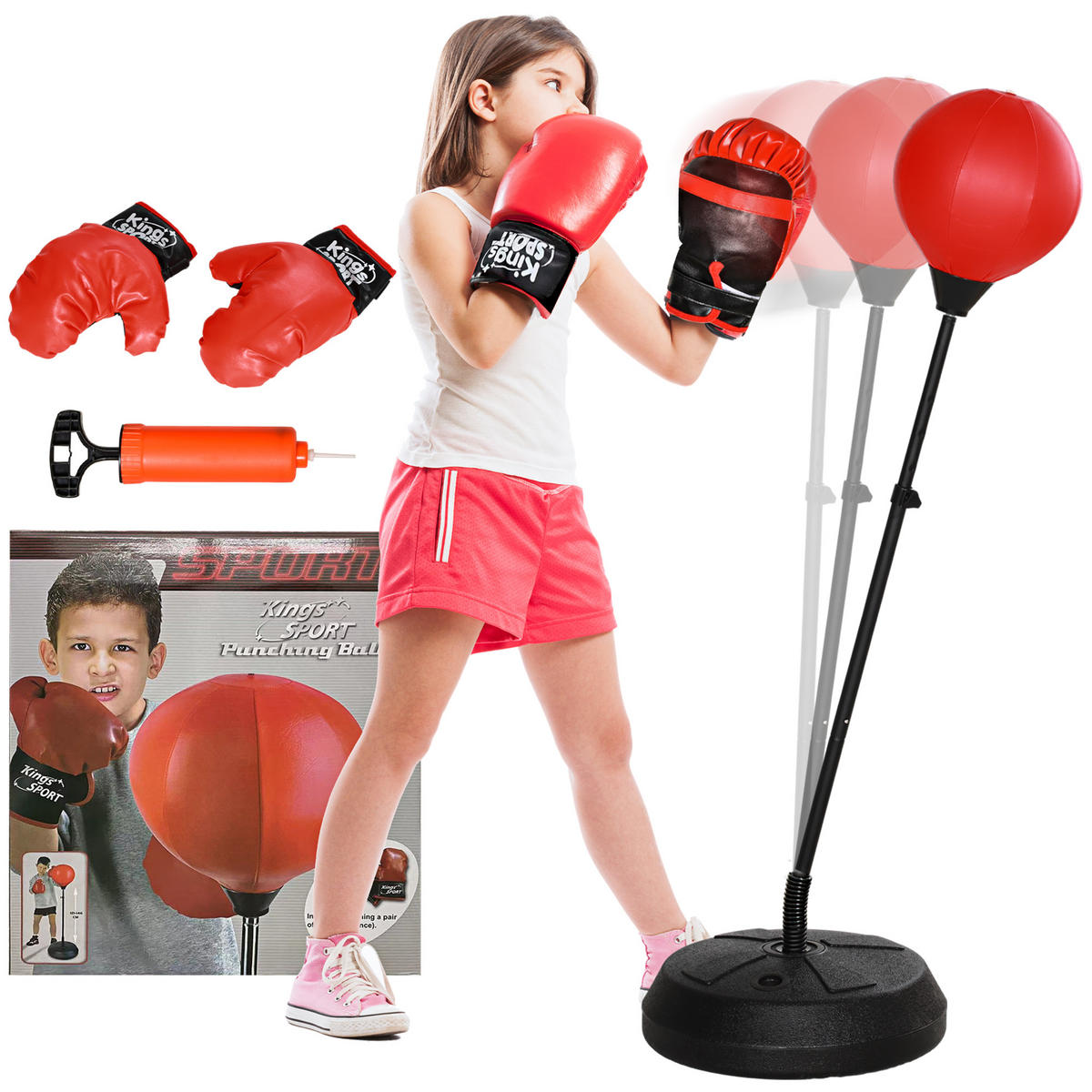 PUNCHINGBALL , Rot, PE, Stahl, 44,3cm x 44,3cm x 147cm - Rot, Metall (44.3/44.3cm) - AIYAPLAY