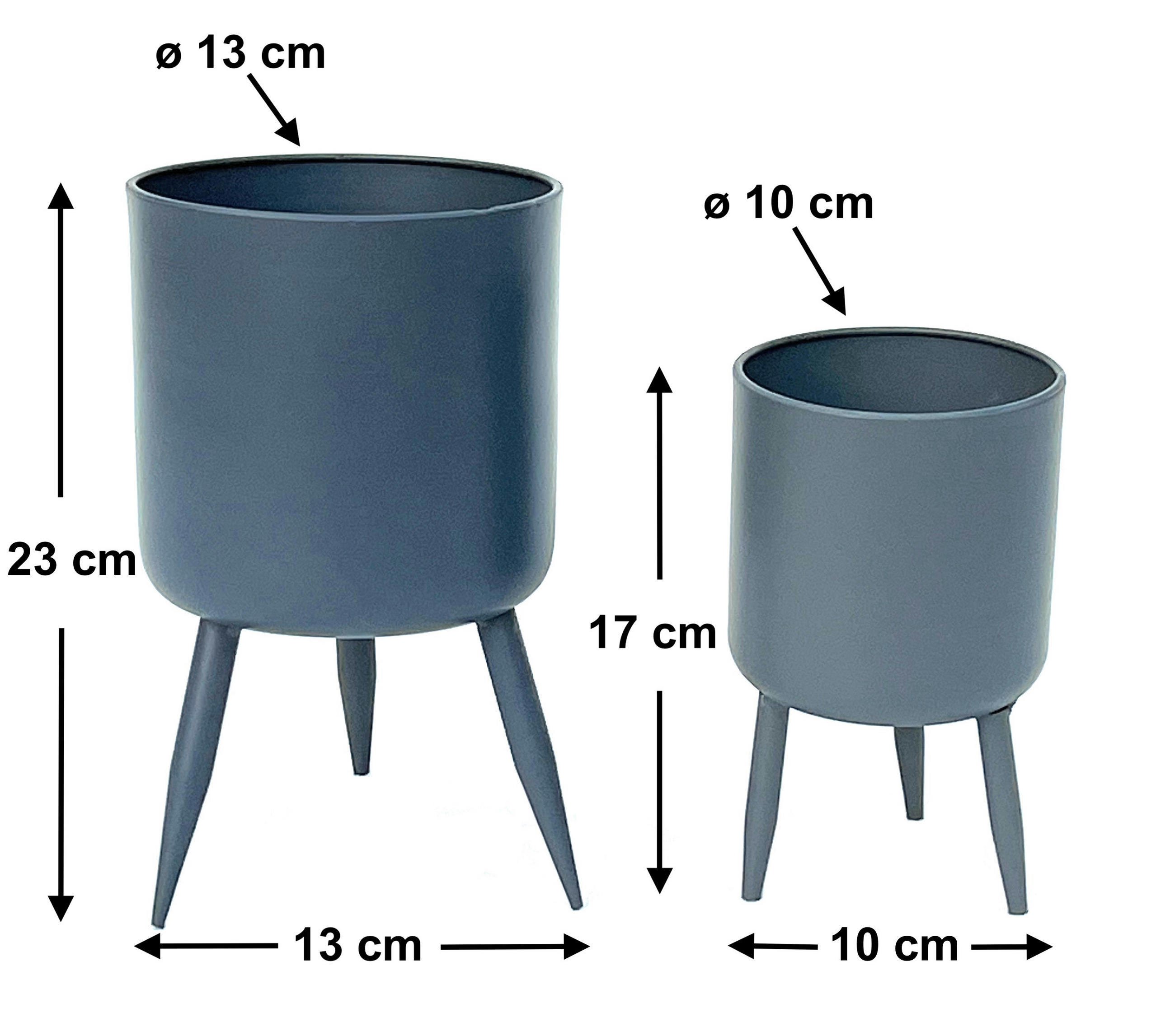 BLUMENTOPF 2er Set mit Beinen Metall Grau 96260 - Grau, Metall (13/23/13cm) - DanDiBo