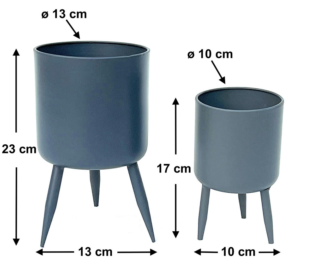 BLUMENTOPF 2er Set mit Beinen Metall Grau 96260 - Grau, Metall (13/23/13cm) - DanDiBo