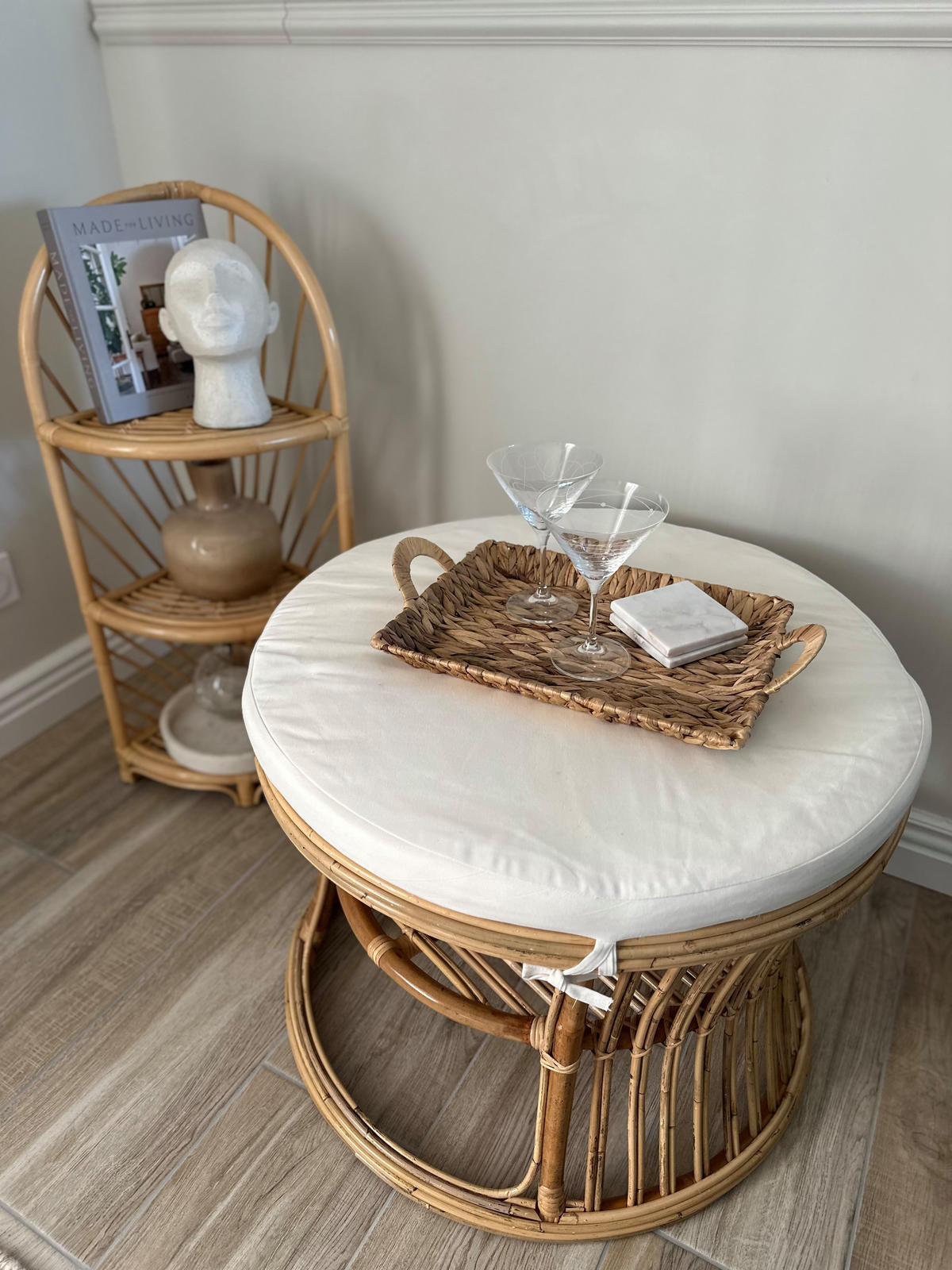 POUF Rattan Beige - Beige, Holz (70/52.5/70cm) - Nordlys