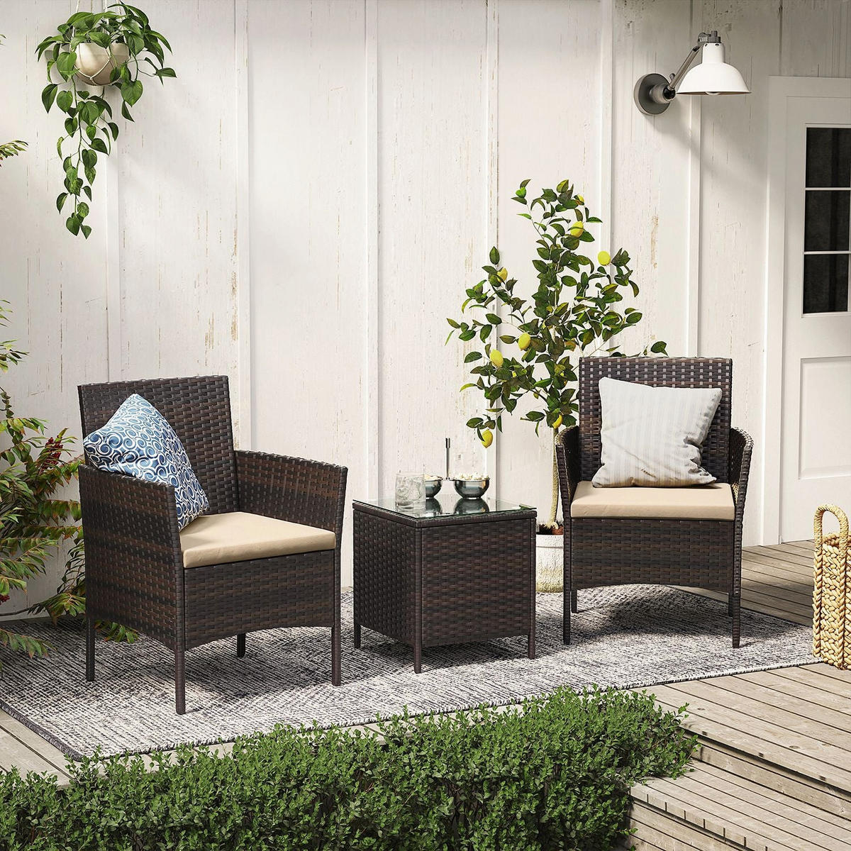 LOUNGE-SET GARTENMÖBEL-SET 3-TEILIG - Braun, Metall - Hansiro