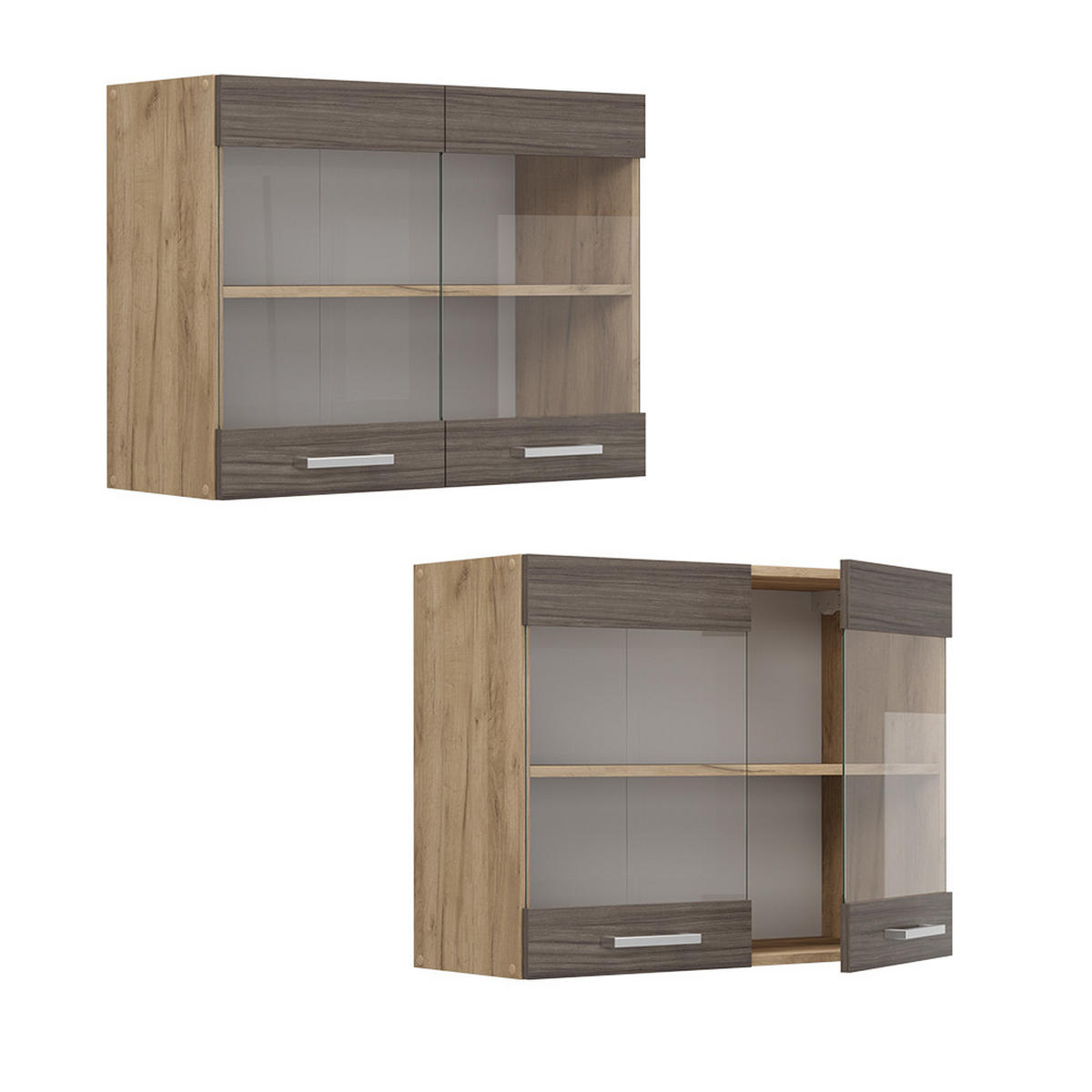 KÜCHENGLASHÄNGESCHRANK R-Line Edelgrau 80 cm - Honigeiche/Eiche Wotan, Holzwerkstoff (80/60/31cm) - Vicco